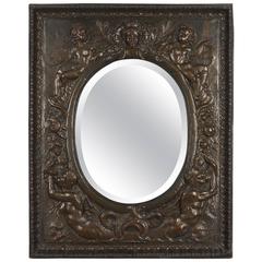 19th Century French Embossed Brass Mirror 3