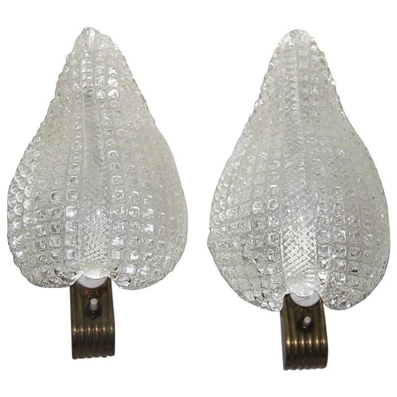 Wall Sconces in Murano Glass and Brass 1940 Barovier e Toso