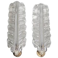 Pair of 1940s Wall Leaves Murano Glass Art