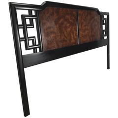 Asian Modern Burl and Lacquer King Head Board /Bed, Manner of James Mont