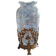 Antique Art Nouveau Iridescent Glass Vase Amazing Design with a Gilt Bronze Base 3