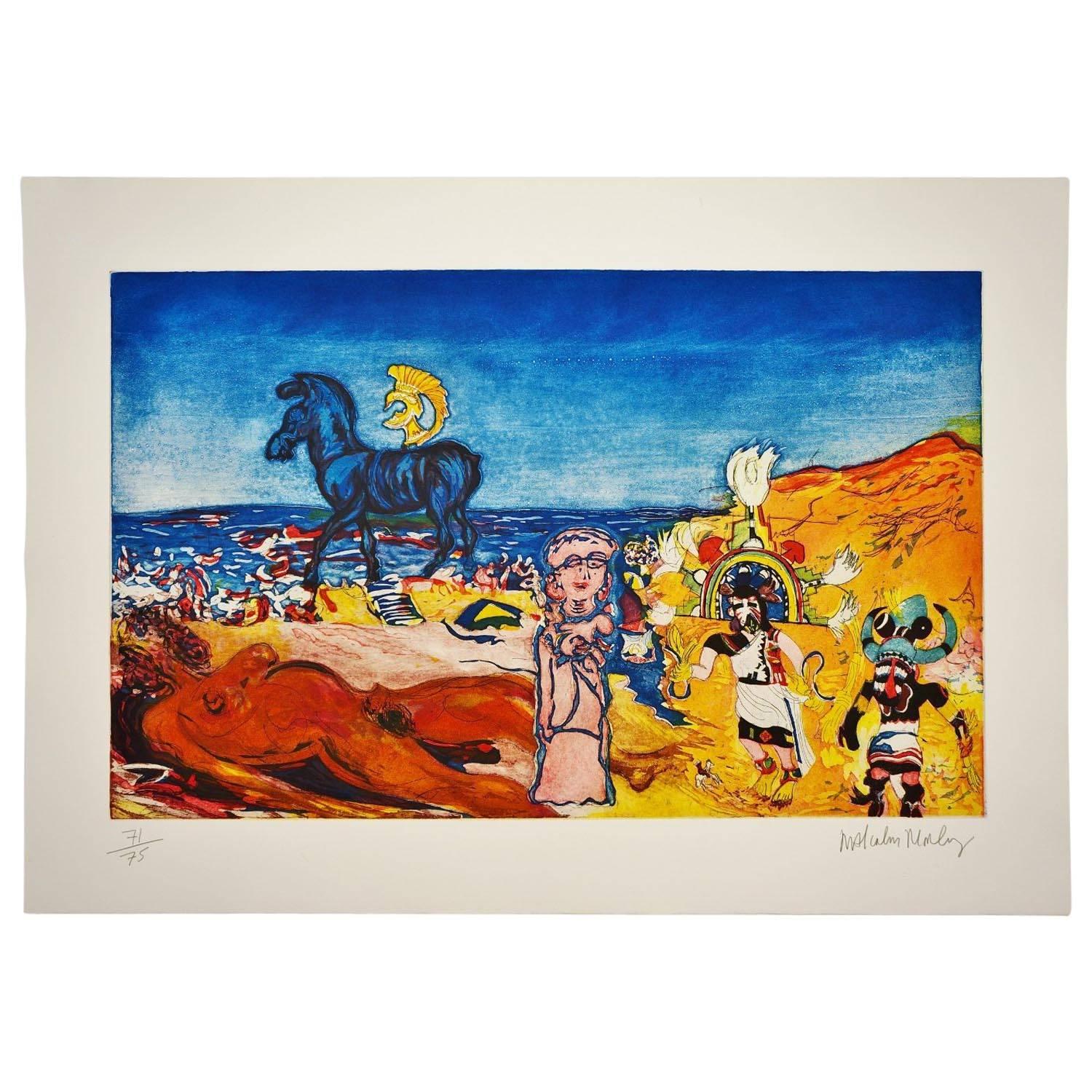 Malcolm Morley Print ‘Cradle of Civilization with American Woman’, American For Sale