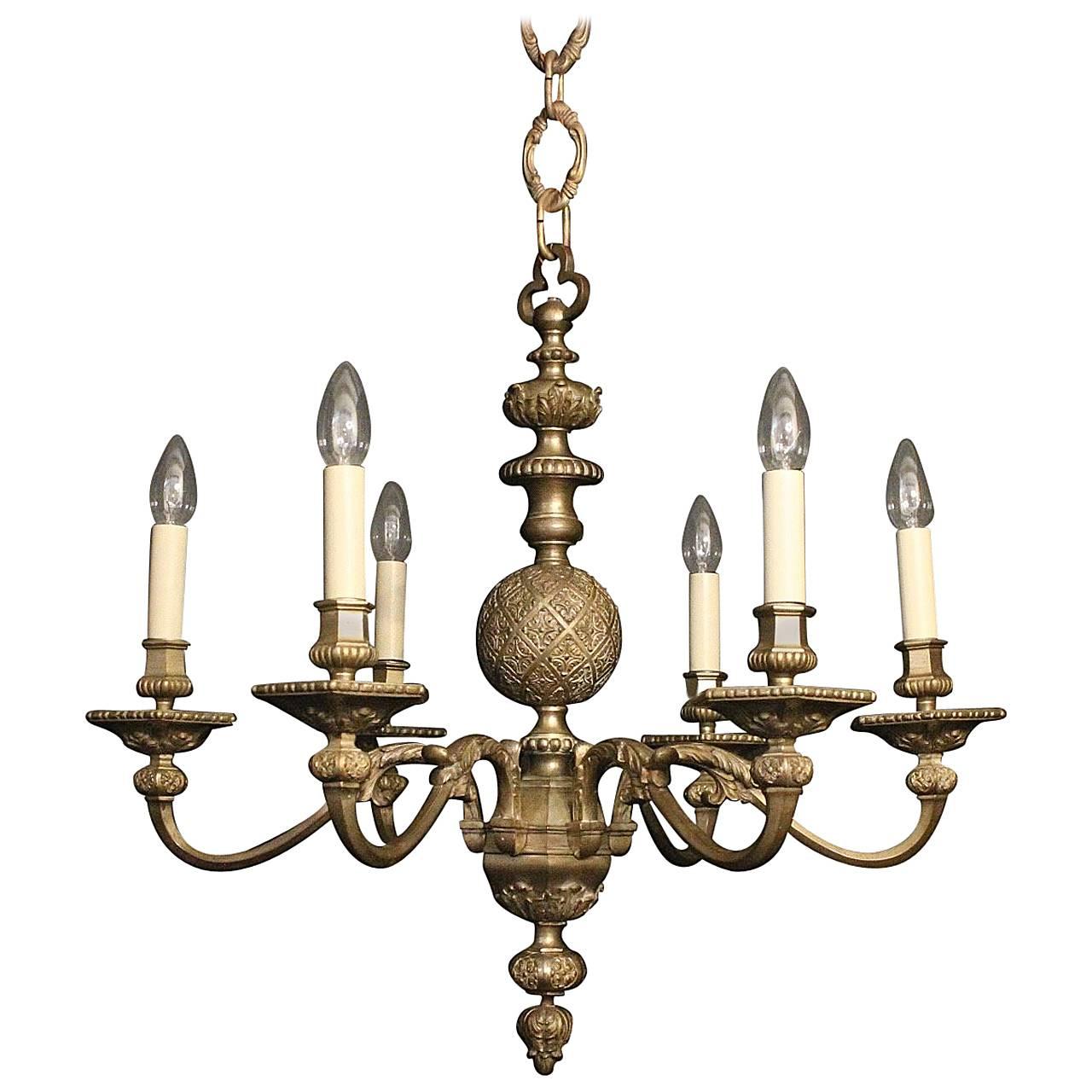 French Silver Six-Light Antique Chandelier