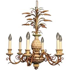 French Polychrome Pineapple Six-Light Chandelier