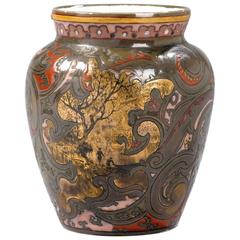 Emile Gallé, Louis Hestaux, an Enamelled Earthenware Vase Highlighted with Gold