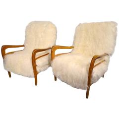 Beautiful Pair of Italian Reupholstered Armchairs Attributed to Gio Ponti