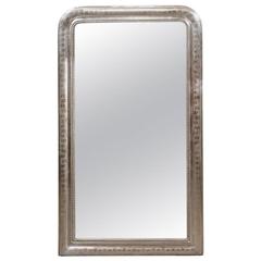 Antique Tall French Louis-Philippe Style Silver Leaf Mirror from the Turn of the Century