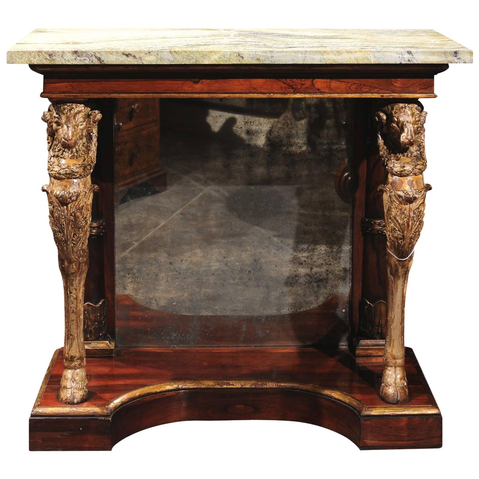 English Mid-19th Century William IV Pier Table with Green Jasper Top