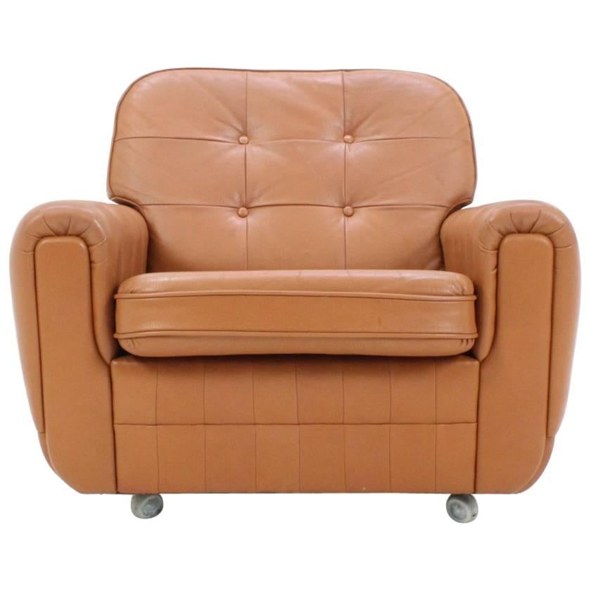 Brown Leather Armchair For Sale