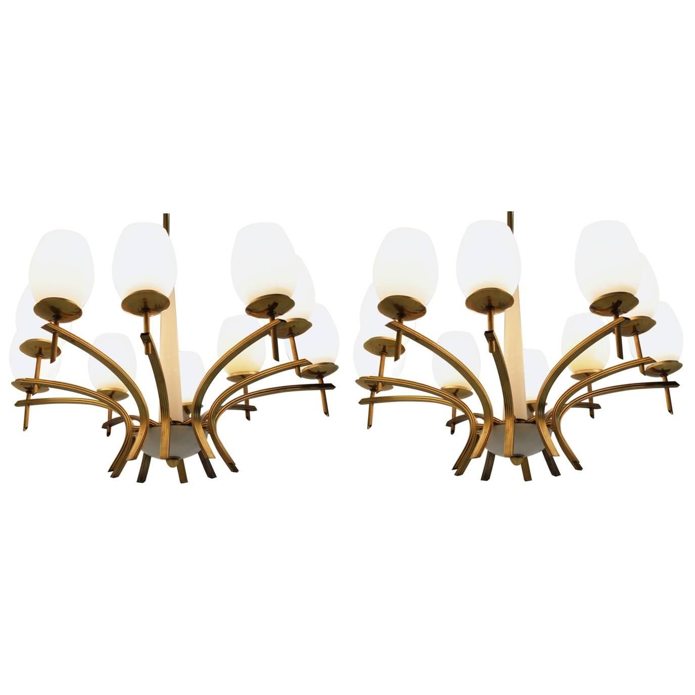 Pair of Mid-Century Large Brass Chandeliers, 1960