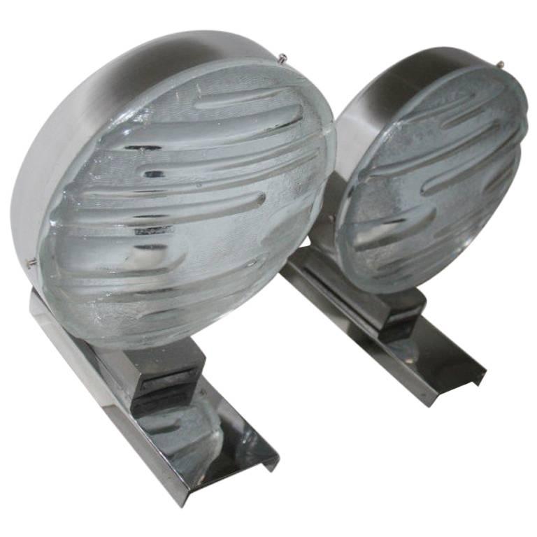 Pair of Wall Sconces Steel Arch Glass For Sale