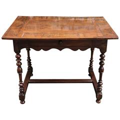 Walnut Inlaid Turned Leg 18th Century Side Table with Single Drawer
