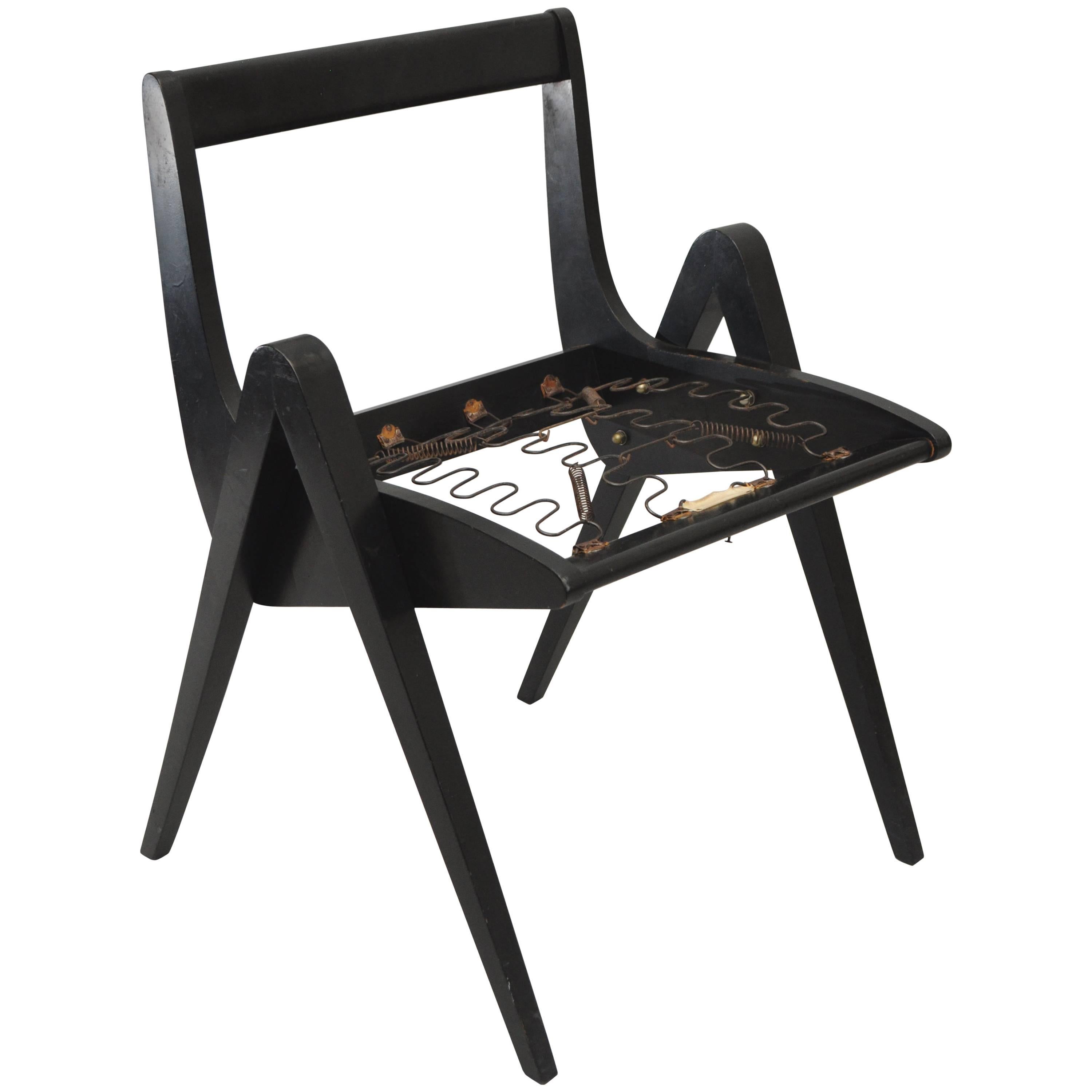 1950s Black Ebonized Compass Side Chair After Allan Gould or Pierre Jeanneret For Sale