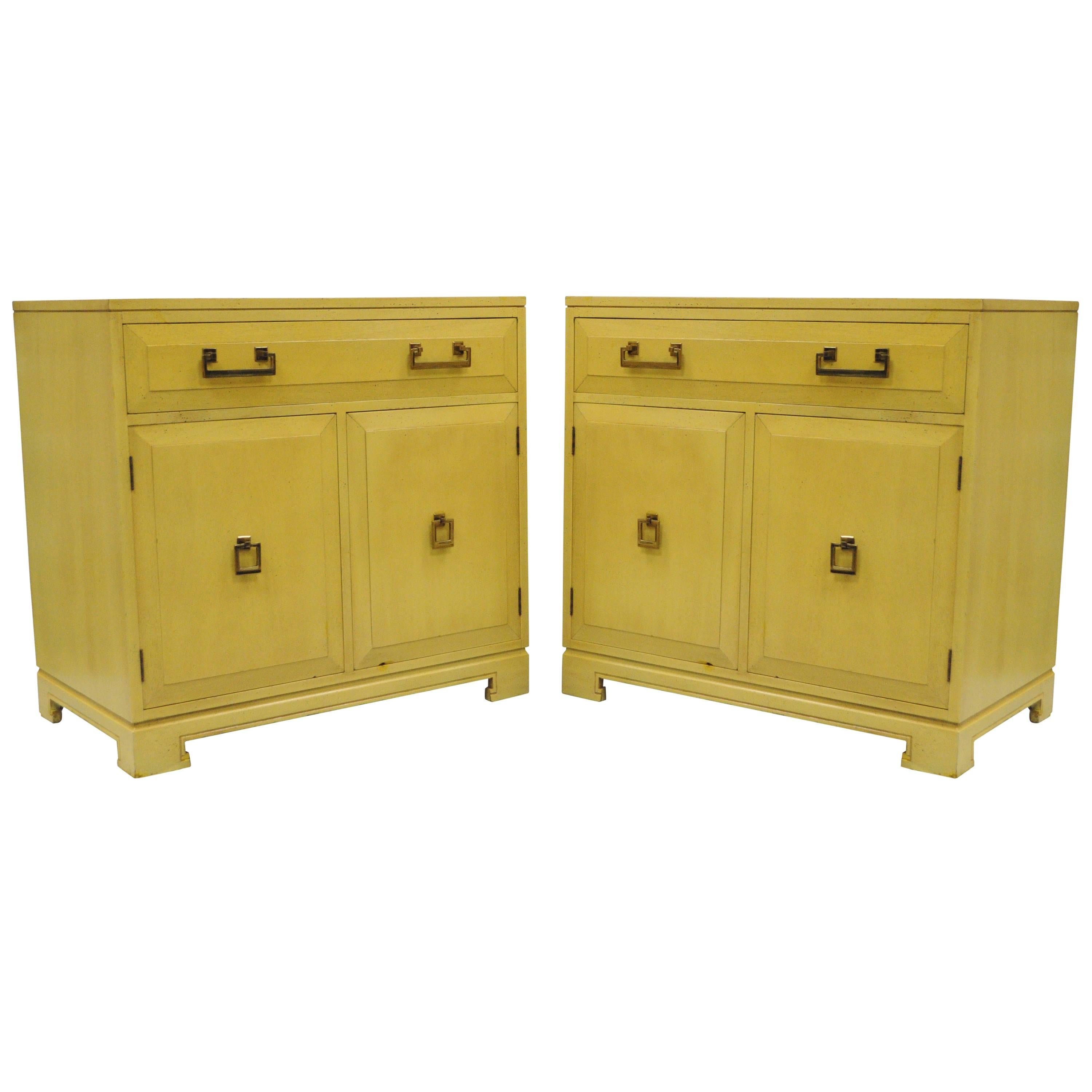 Pair Yellow Hollywood Regency James Mont Style Commode Cabinet Chest by Rockford