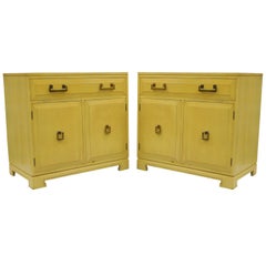 Pair Yellow Hollywood Regency James Mont Style Commode Cabinet Chest by Rockford