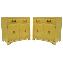 Pair Yellow Hollywood Regency James Mont Style Commode Cabinet Chest by Rockford