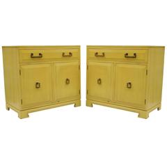 Pair of 1950s Yellow Hollywood Regency Commode Server Cabinet Chests by Rockford 5