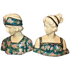 Rare French Art Deco Pair of Busts Signed and Numbered by La Louvière, 1920s