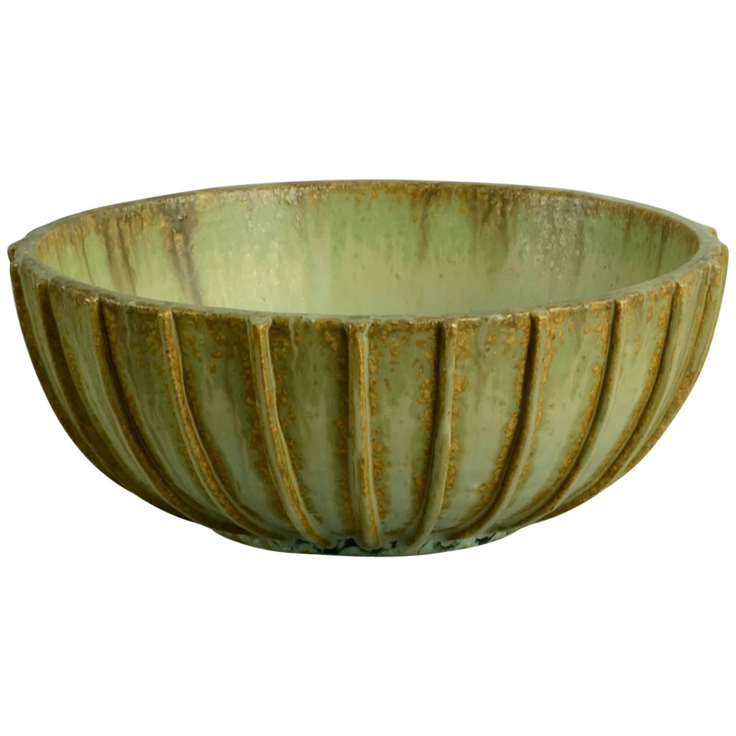 Stoneware Ribbed Bowl by Arne Bang, Denmark, 1930s-1940s For Sale