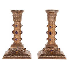 Pair of Gilt Silver Viennese Candlesticks