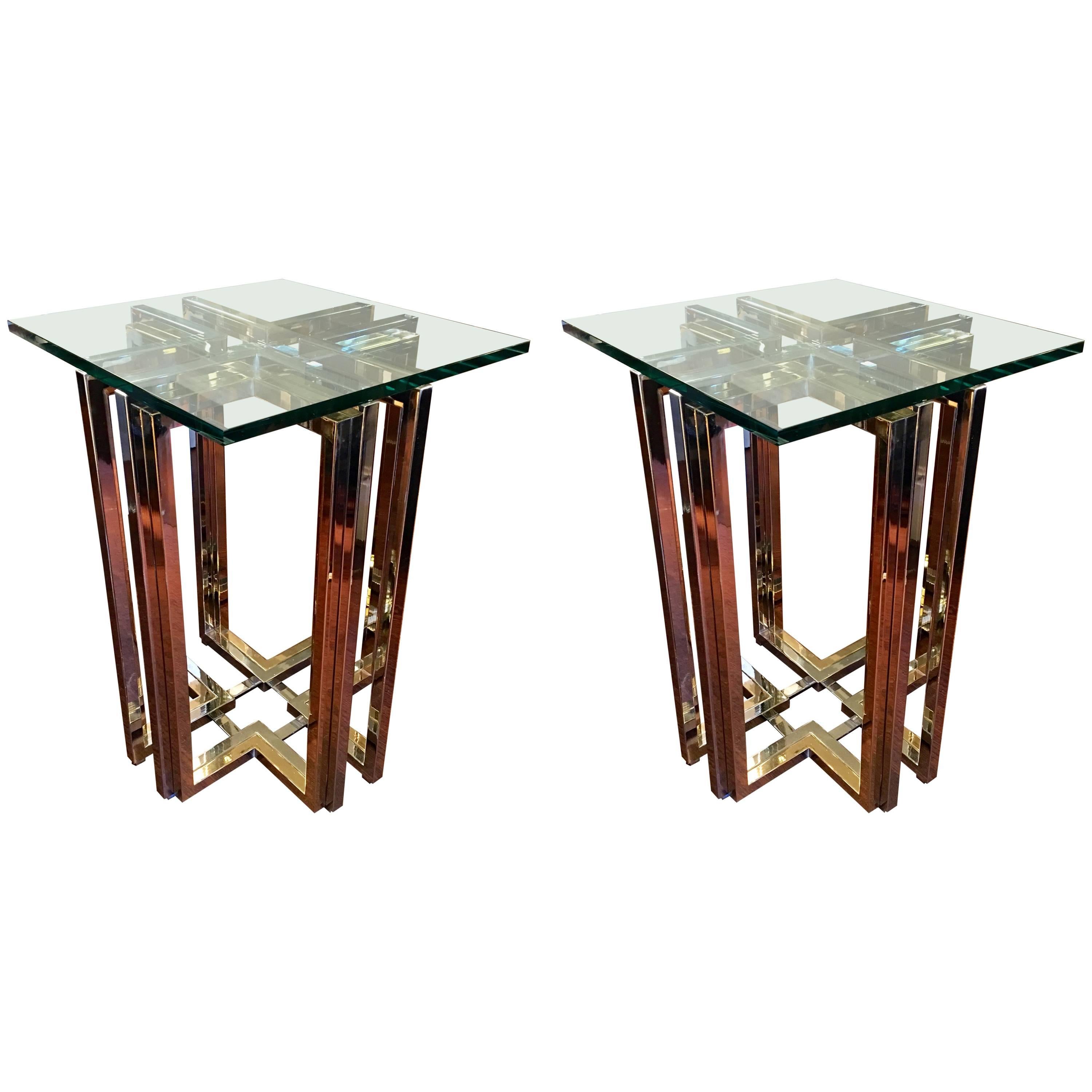 Pair of Brass and Chrome Pierre Cardin End Tables For Sale