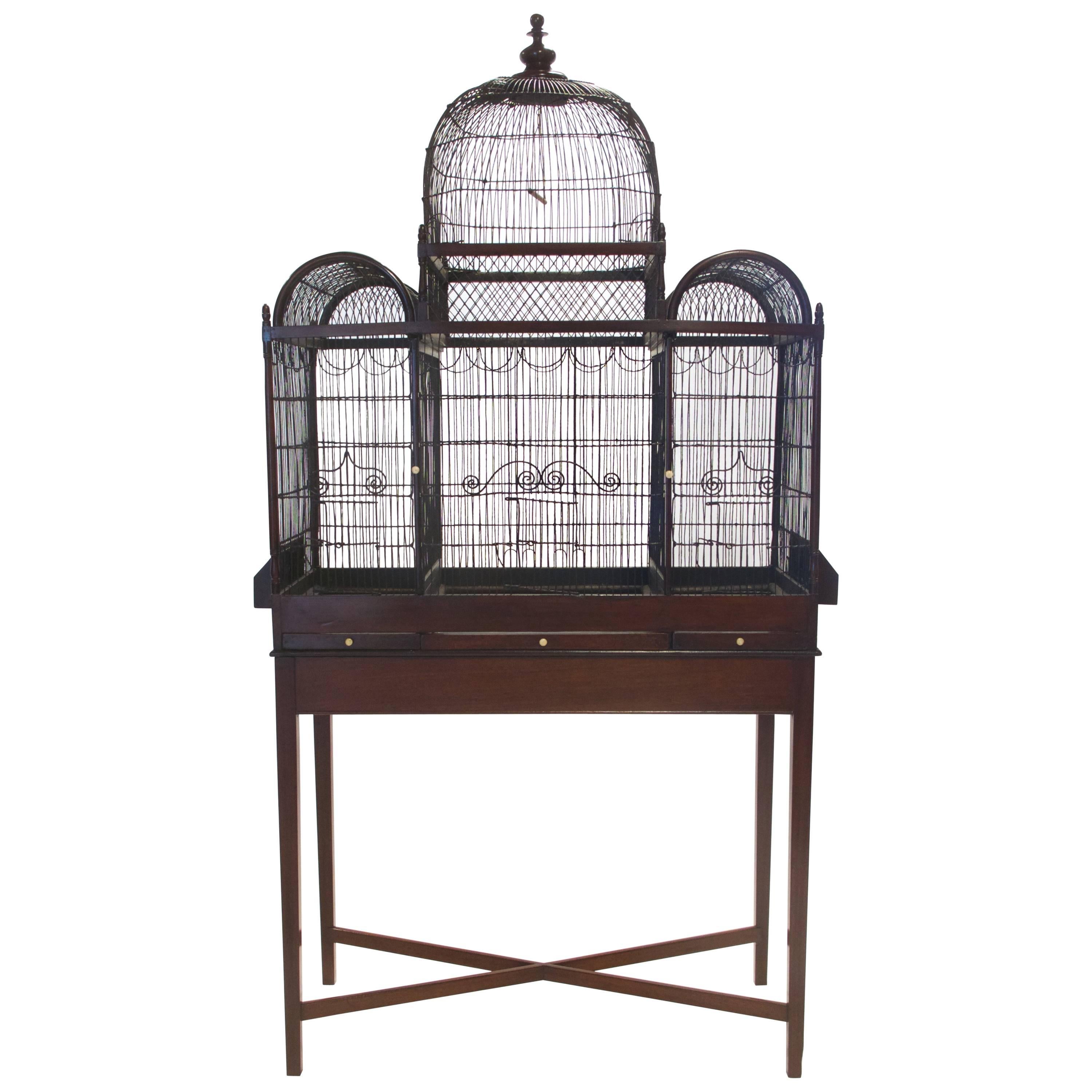 Fine and Rare English George III Birdcage on Stand, circa 1780 For Sale