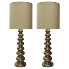 Tall Pair of Table Lamps in Original Silver Leaf, USA Circa 1940 