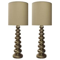 Pair of Tall, Silver Leaf Table Lamps, USA, circa 1950 5