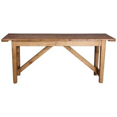 Antique Rustic Pine Worktable or Console with Trestle Base