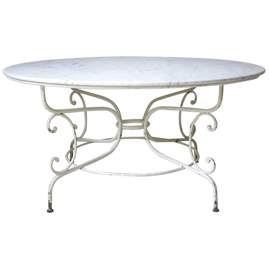 Unusually Large French Iron and Marble Table, circa 1910
