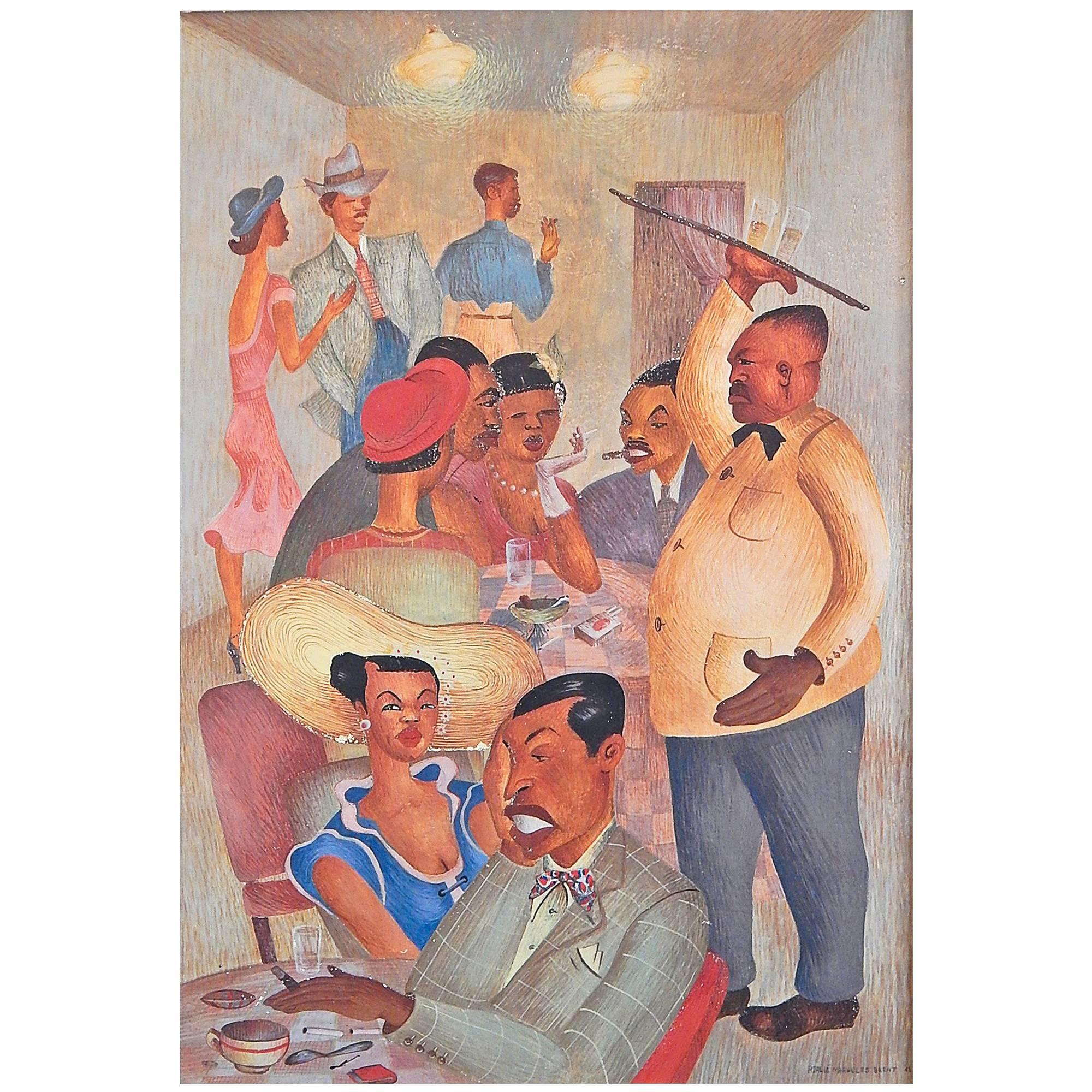 "Negro Night Club, " 1945 Painting Depicting African American Social Life For Sale
