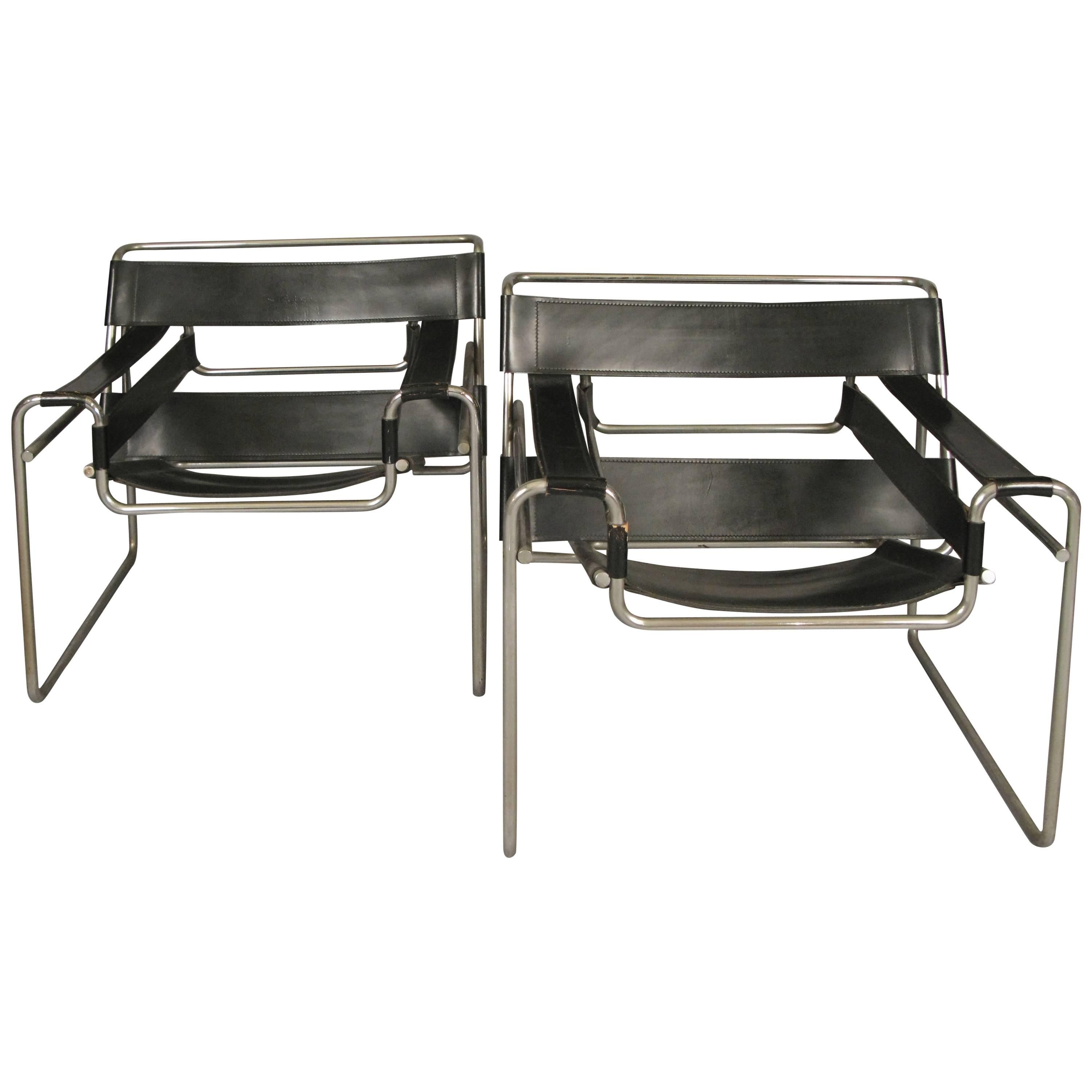 Pair of Vintage Knoll Leather Wassily Lounge Chairs