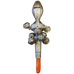 19th Century Silver Baby’ Rattle with Bells, Whistle and Coral Teether