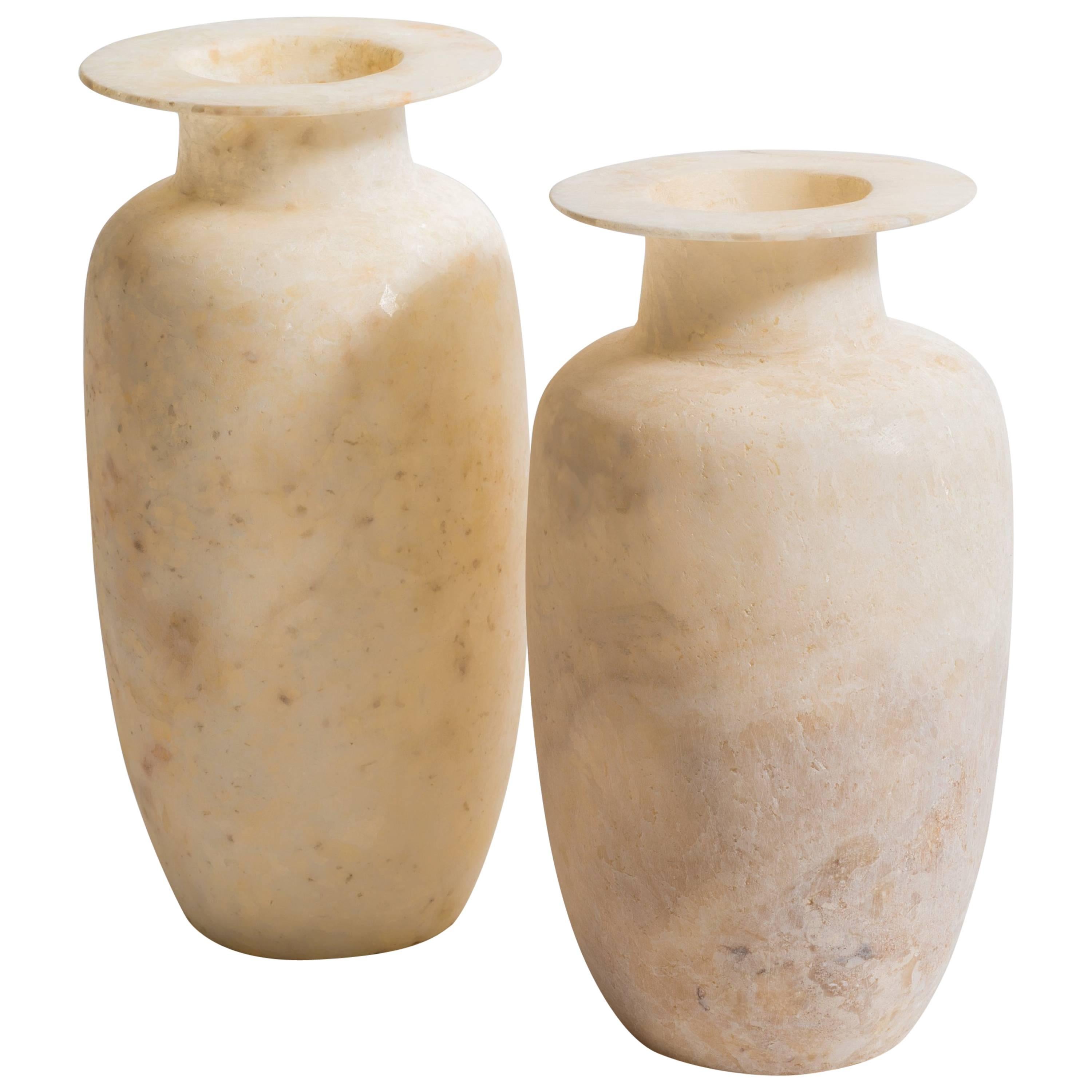 Egyptian Alabaster Wide Rimmed Urn Vase at 1stDibs