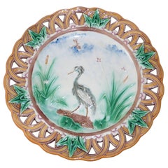 19th Century Majolica Heron Reticulated Plate Wedgwood