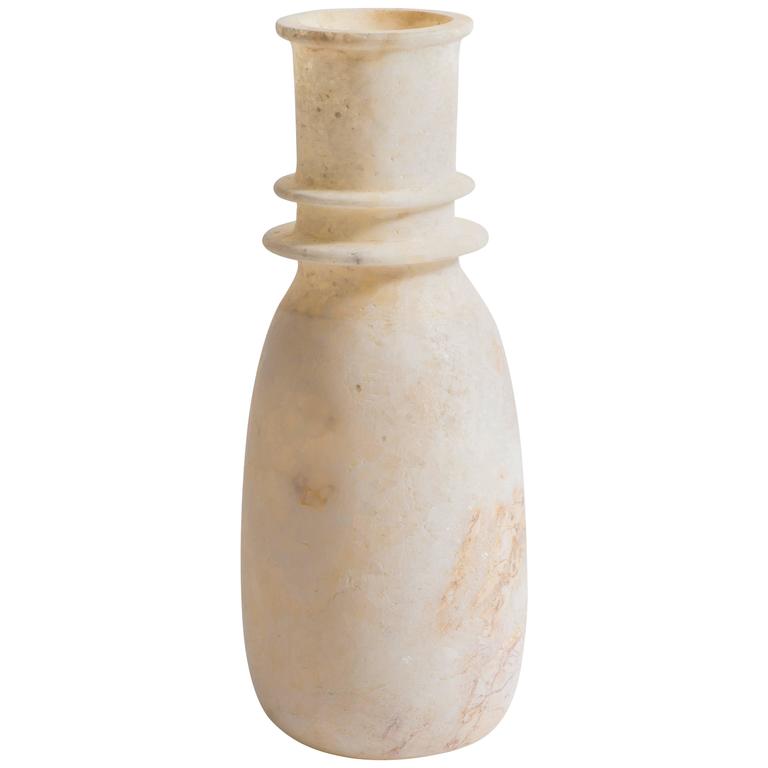 Pair of Egyptian Alabaster Wide Rimmed Urn Vases For Sale at 1stdibs