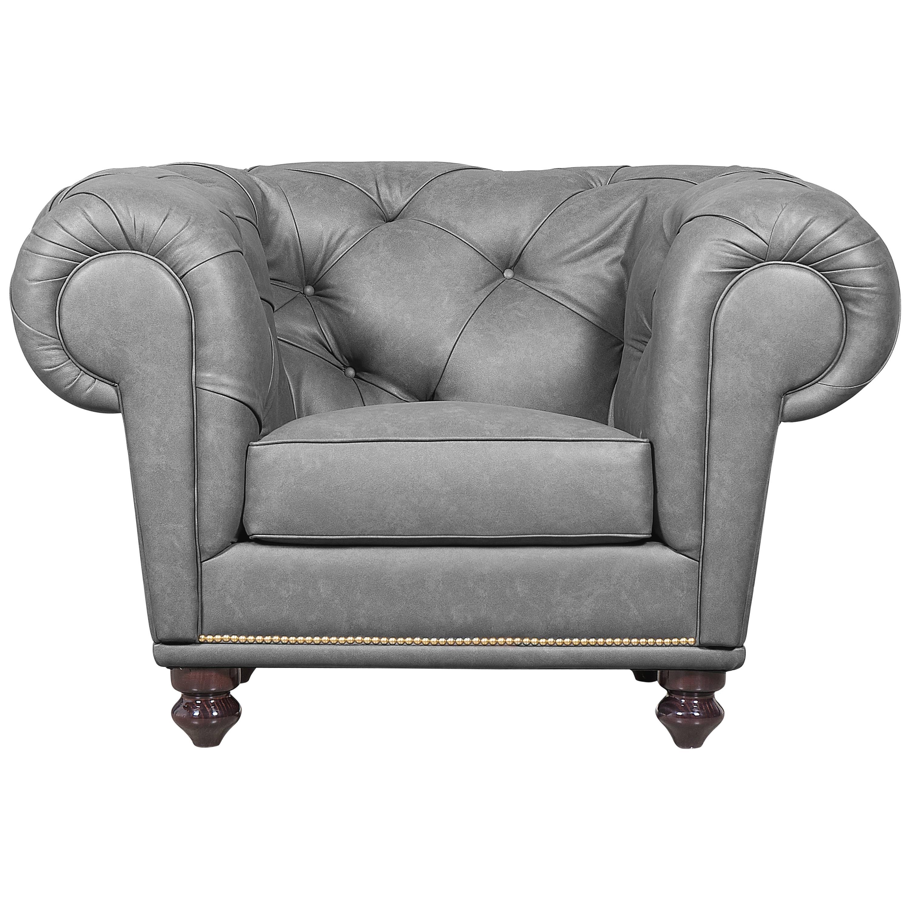 Modern Restyling of the Early 19th Century British Chesterfield Leather Armchair