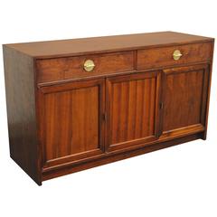 Vintage Mid-Century Danish Modern Teak Brass & Leather Credenza Cabinet Console