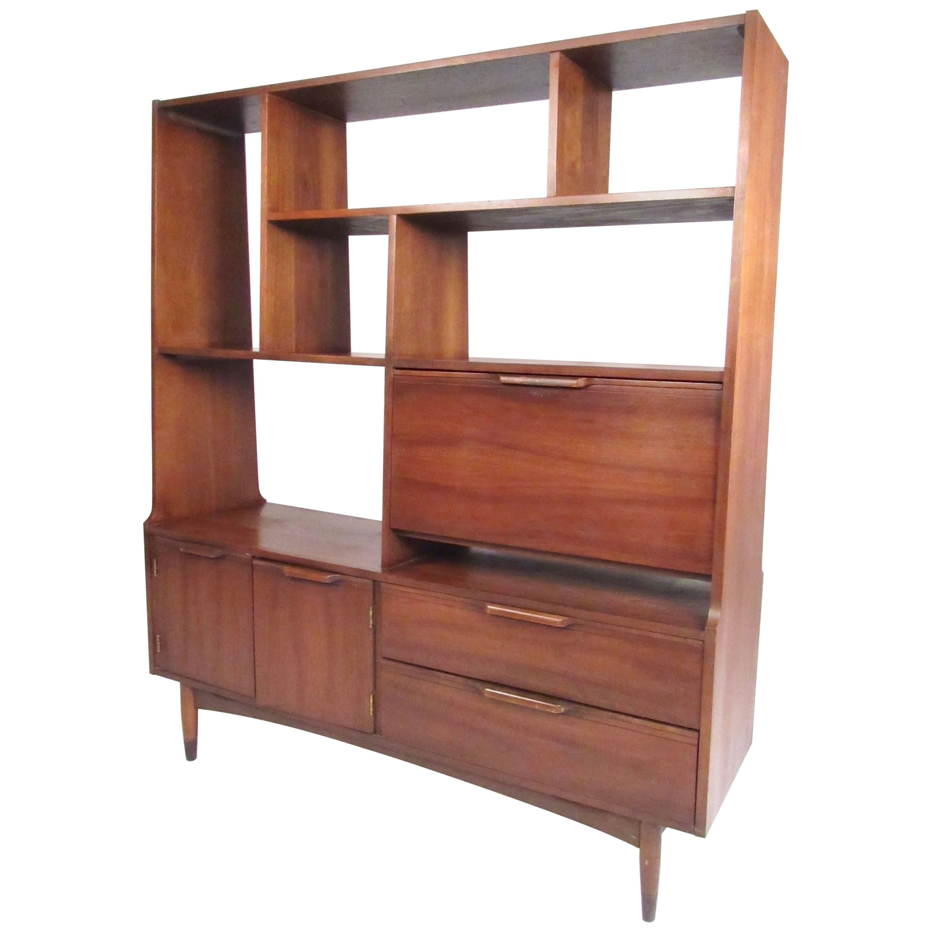 Mid-Century Modern Walnut Bookshelf Room Divider