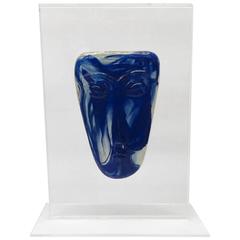 Blue Glass Mask in Lucite Base