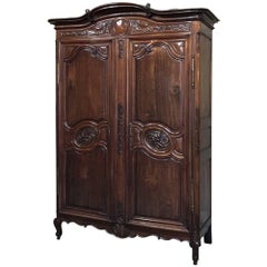 Antique Grand 19th Century Country French Solid Walnut Armoire, circa 1850