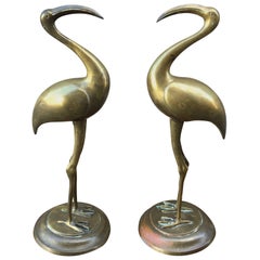 Pair of Early 20th Century Brass Egrets
