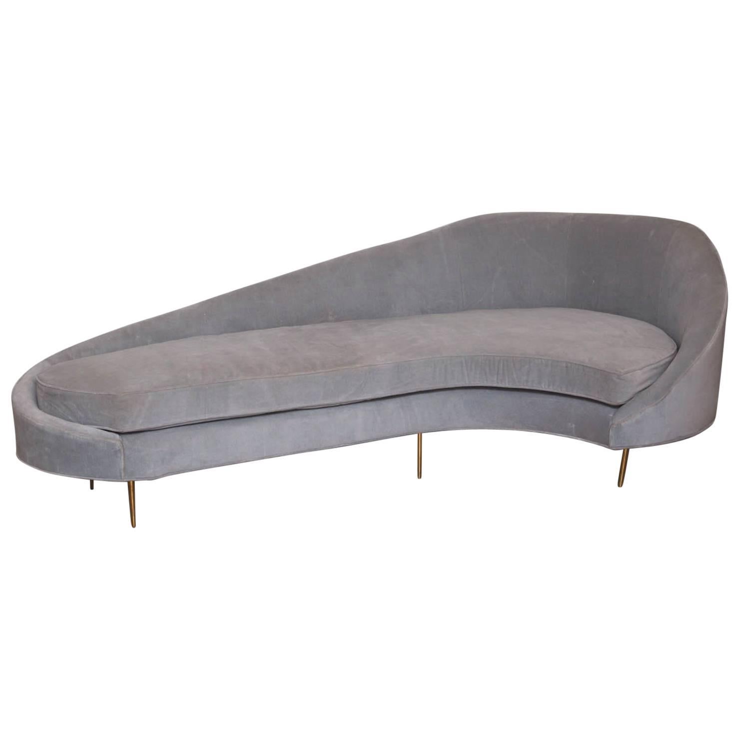 Custom-Made Kagan Style Sofa in Grey Velvet
