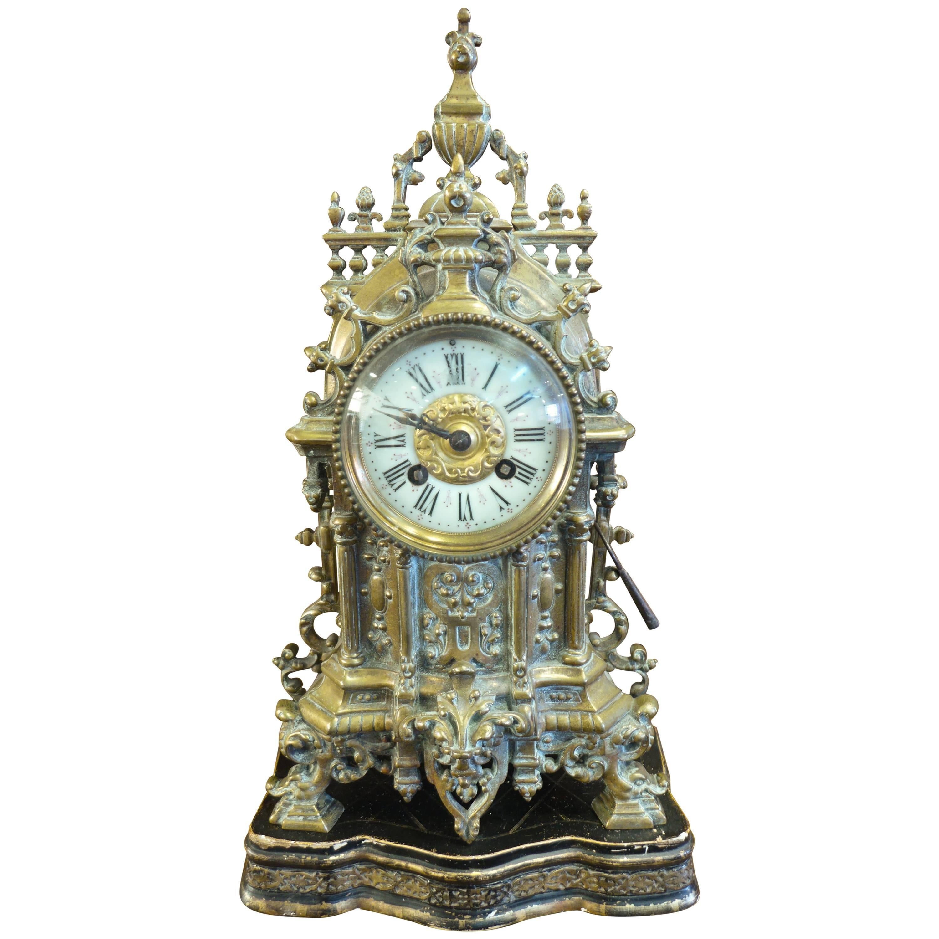 Very Beautiful Gothic Mantel Clock, 19th Century