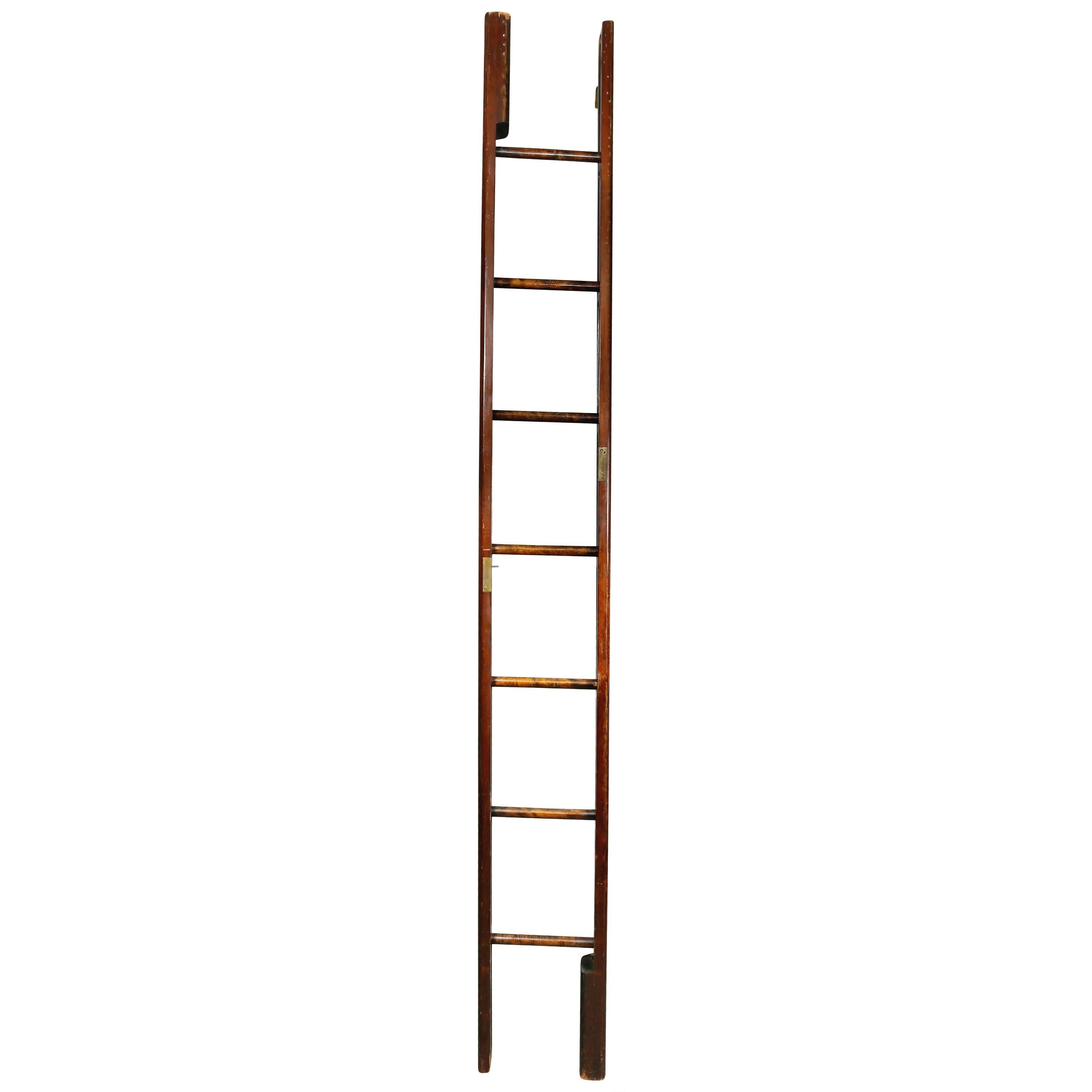 Edwardian Stained Pine Folding Library Stick Ladder