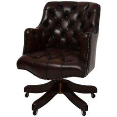 Vintage Deep Buttoned Leather Swivel Desk Chair