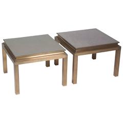 Pair of Square Bronze End Tables with Mottled Surface, French, 1970s 8