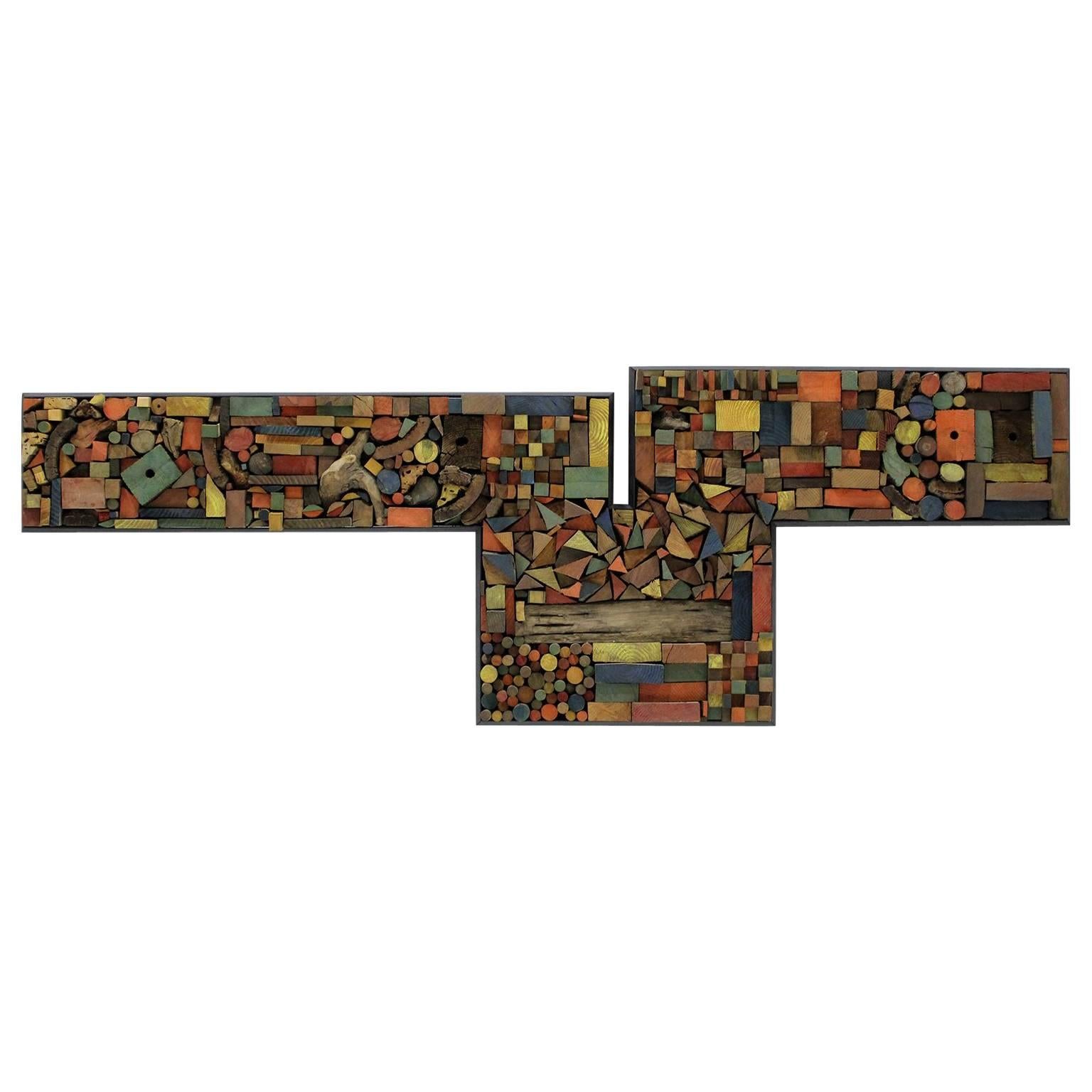 Large Painted Wood Abstract Wall Sculpture Construction