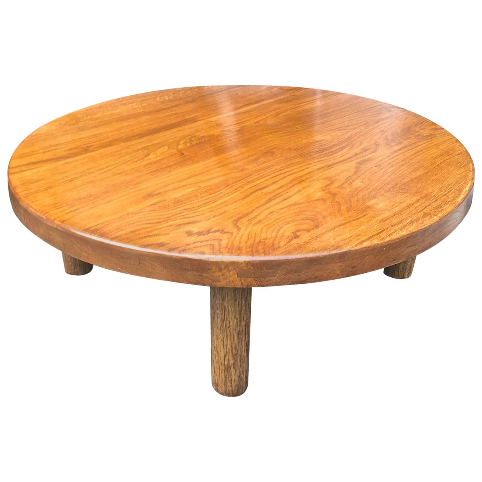 Charlotte Perriand Oak Round Low Coffee Table For Sale