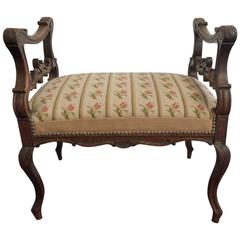 French 19th Century Carved Walnut Tapestry Seat in Louis XV Style